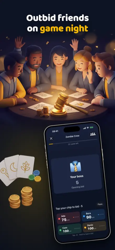 Draft & Bid: Friends bidding around one phone