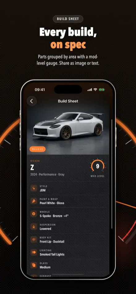 ModGarage: Build sheet with mod level
