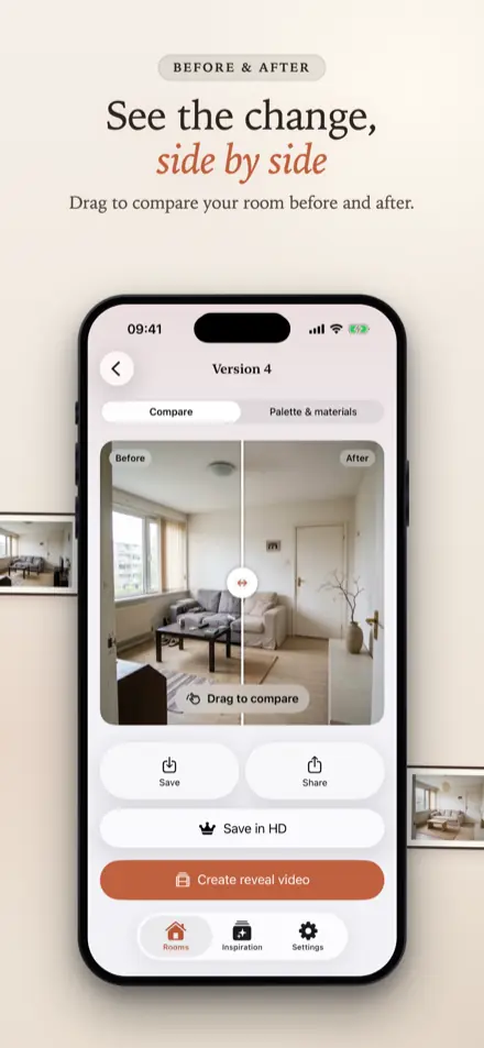 RoomGlow: Before and after slider