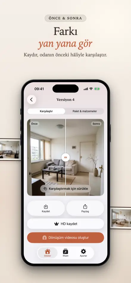 RoomGlow: Önce ve sonra kaydırıcısı