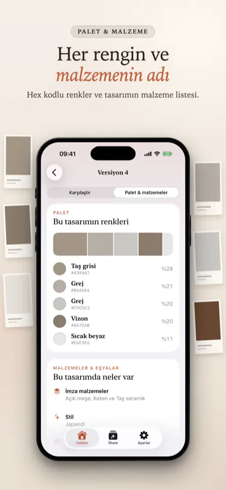 RoomGlow: Palet ve malzemeler